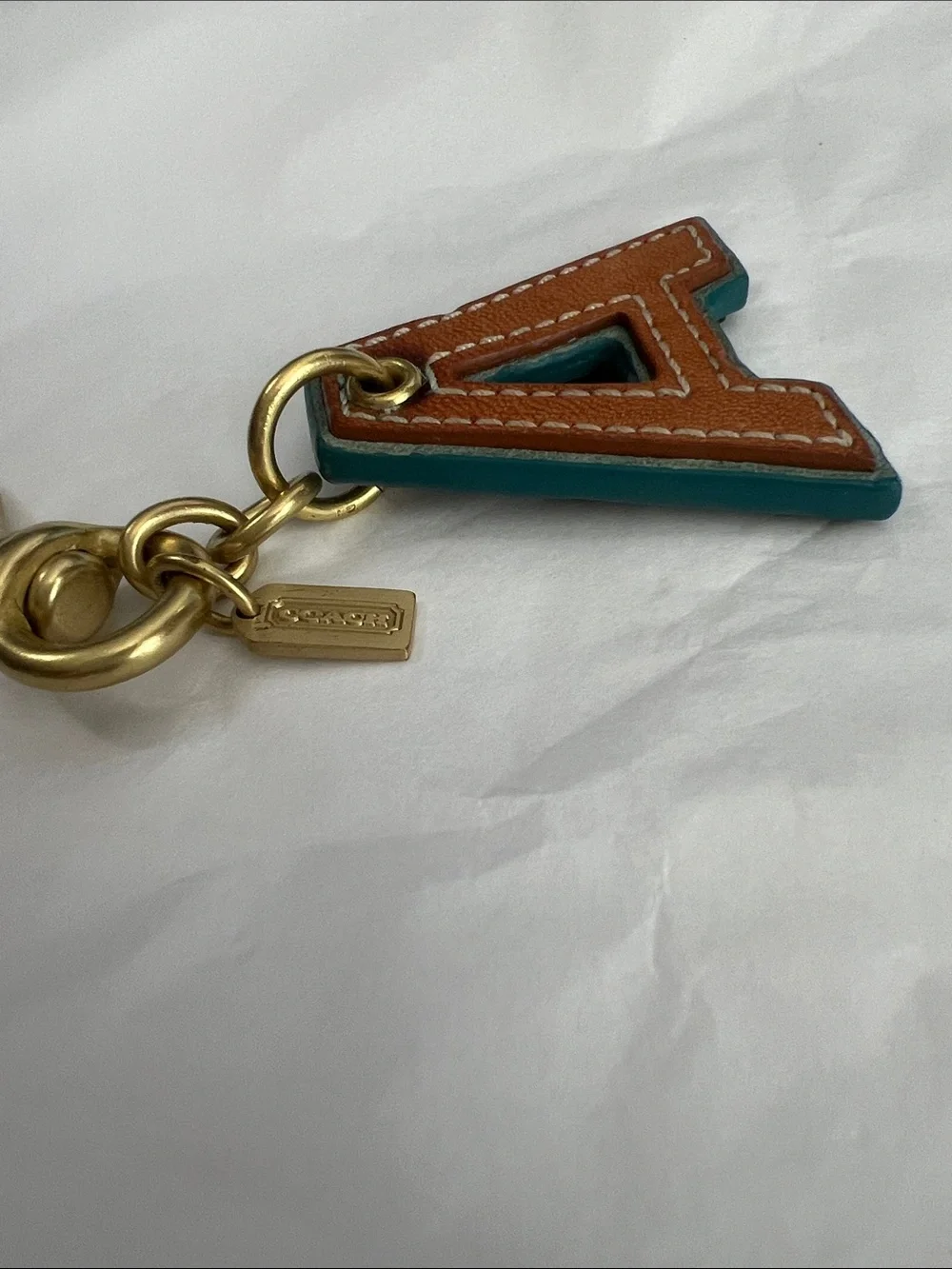 Coach Vintage A Initial Monogram Leather Bag Charm Brass Hardware